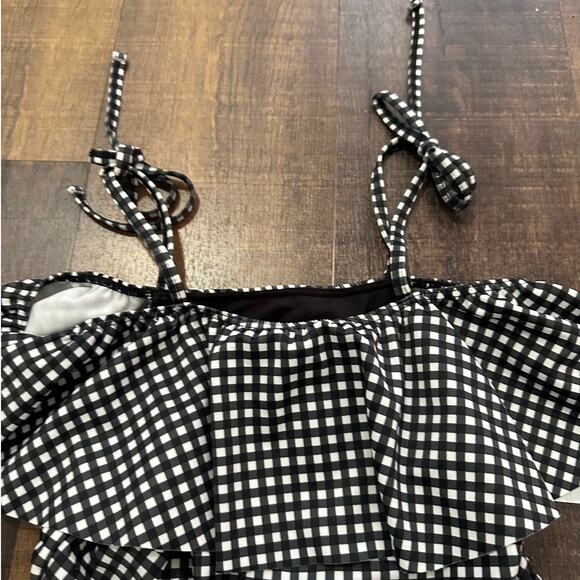 Albion Fit Kids Wave Swimsuit Top, Black Check Size Small - Picture 5 of 9